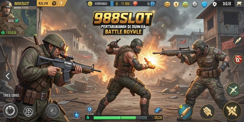 Screenshot menunjukkan keramaian dalam gameplay Battle Royale di 988SLOT.