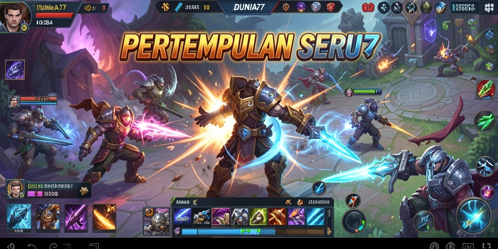 Tampilan pertarungan menarik di DUNIA77 dengan strategi MOBA yang seru.