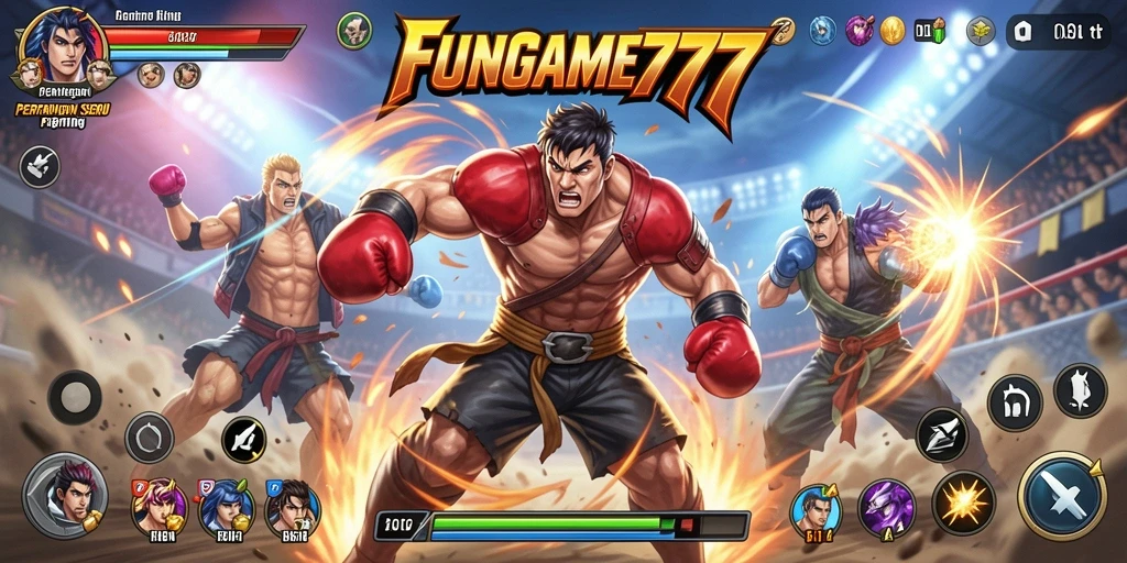 Tampilan gameplay FUNGAME777 yang penuh aksi dan pertarungan seru.