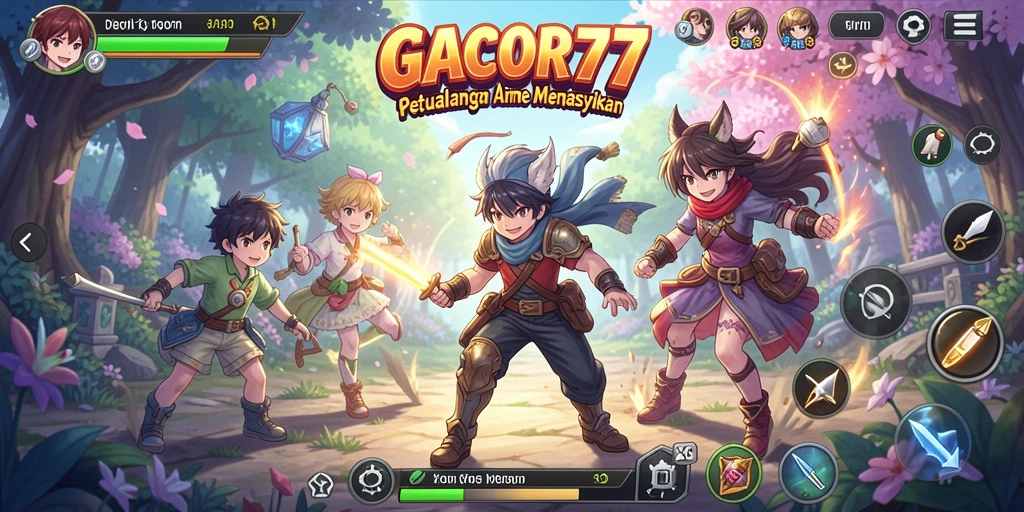 Tangkapan layar gameplay GACOR77 yang penuh aksi dan karakter anime.