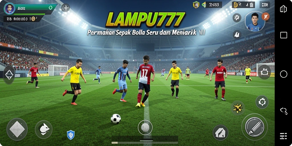 Tangkapan layar gameplay LAMPU777 menampilkan pertandingan sepak bola yang seru dan intens.