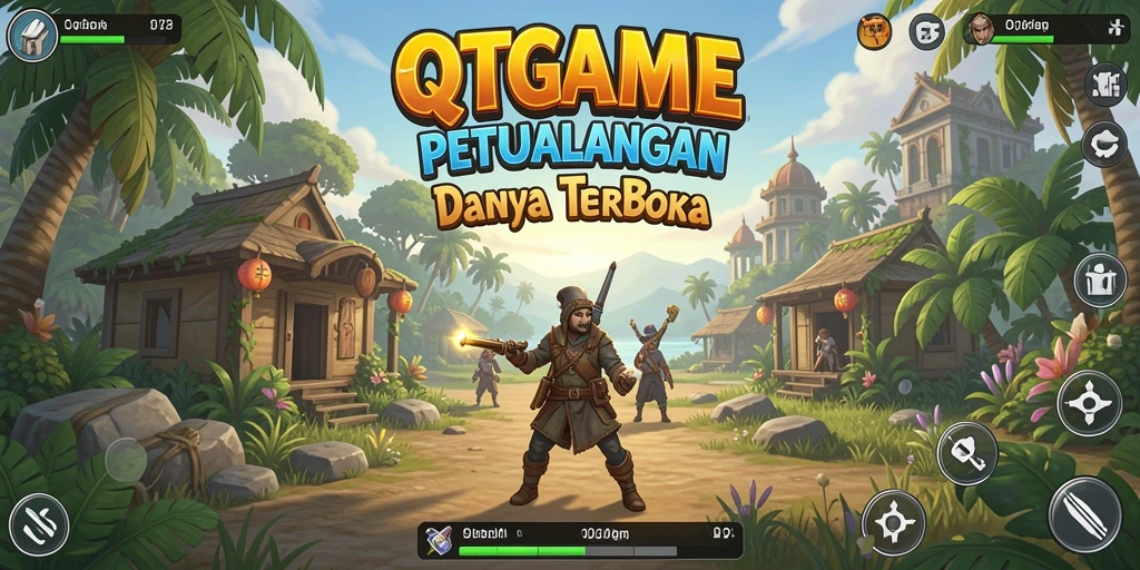 Screenshot gameplay QTGAME menampilkan petualangan dalam dunia terbuka yang luas.