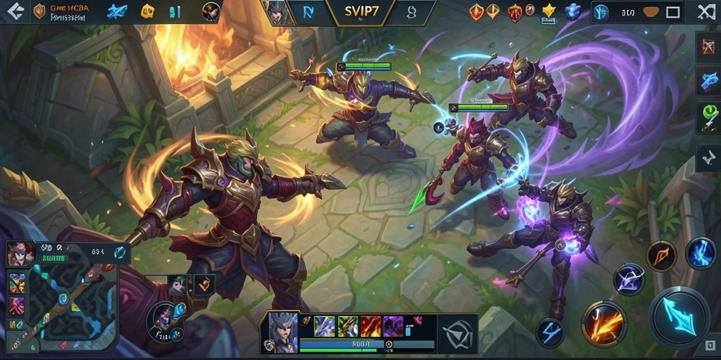 Tangkapan layar gameplay SVIP7 yang menunjukkan aksi seru dalam pertempuran MOBA.