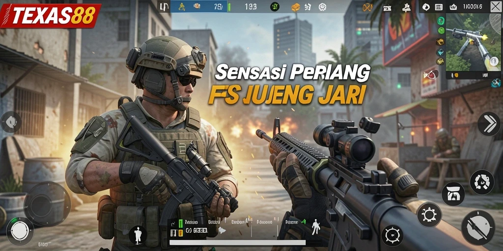 Tampilan gameplay TEXAS88 menampilkan pertempuran FPS yang mendebarkan.