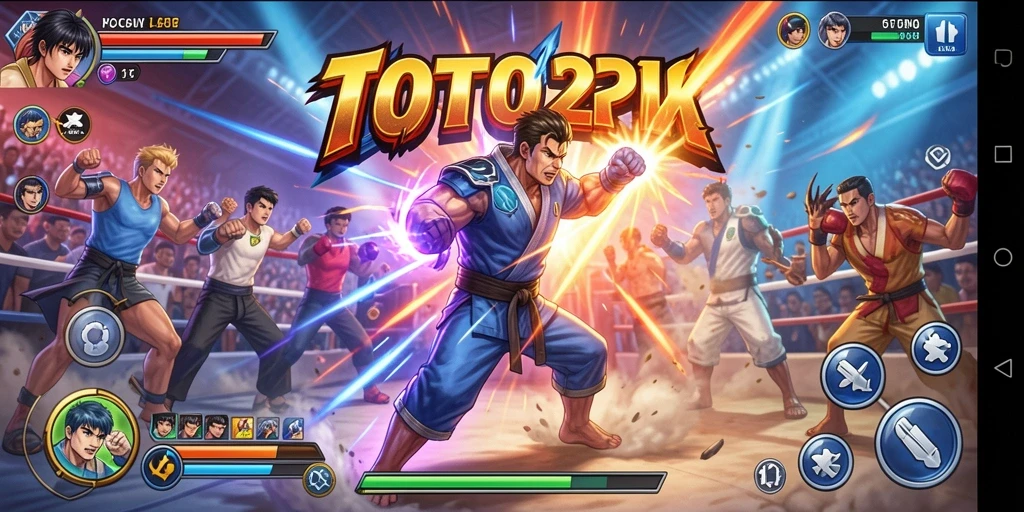 Screenshot gameplay TOTO20 menunjukkan pertarungan seru antara karakter.